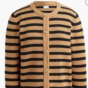 J.Crew Lady Jacket Cardigan Camel Black Stripe Gold Button Sweater Size M